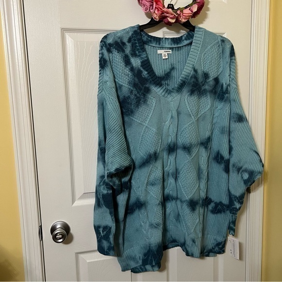 Sonoma Womens Plus Size Blue Cable Knit V Neck Sweater - Picture 4 of 7